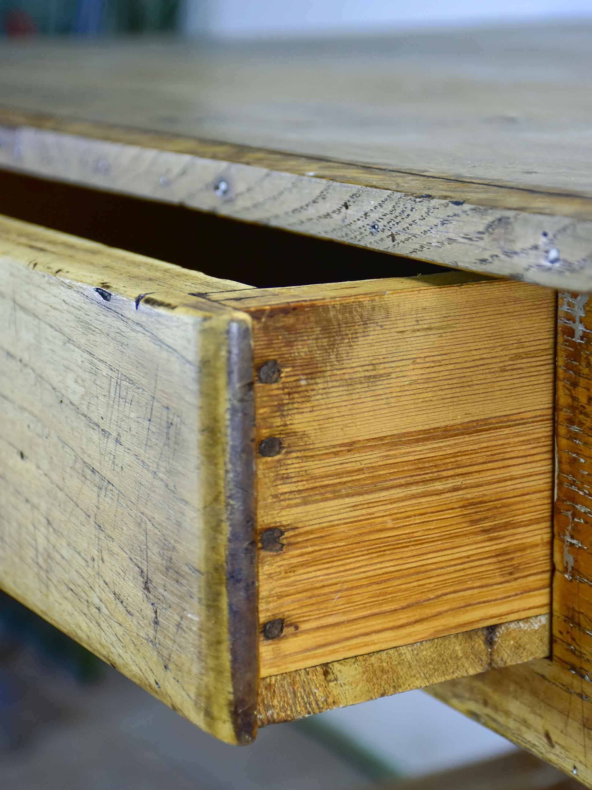 Antique French farm table with drawer