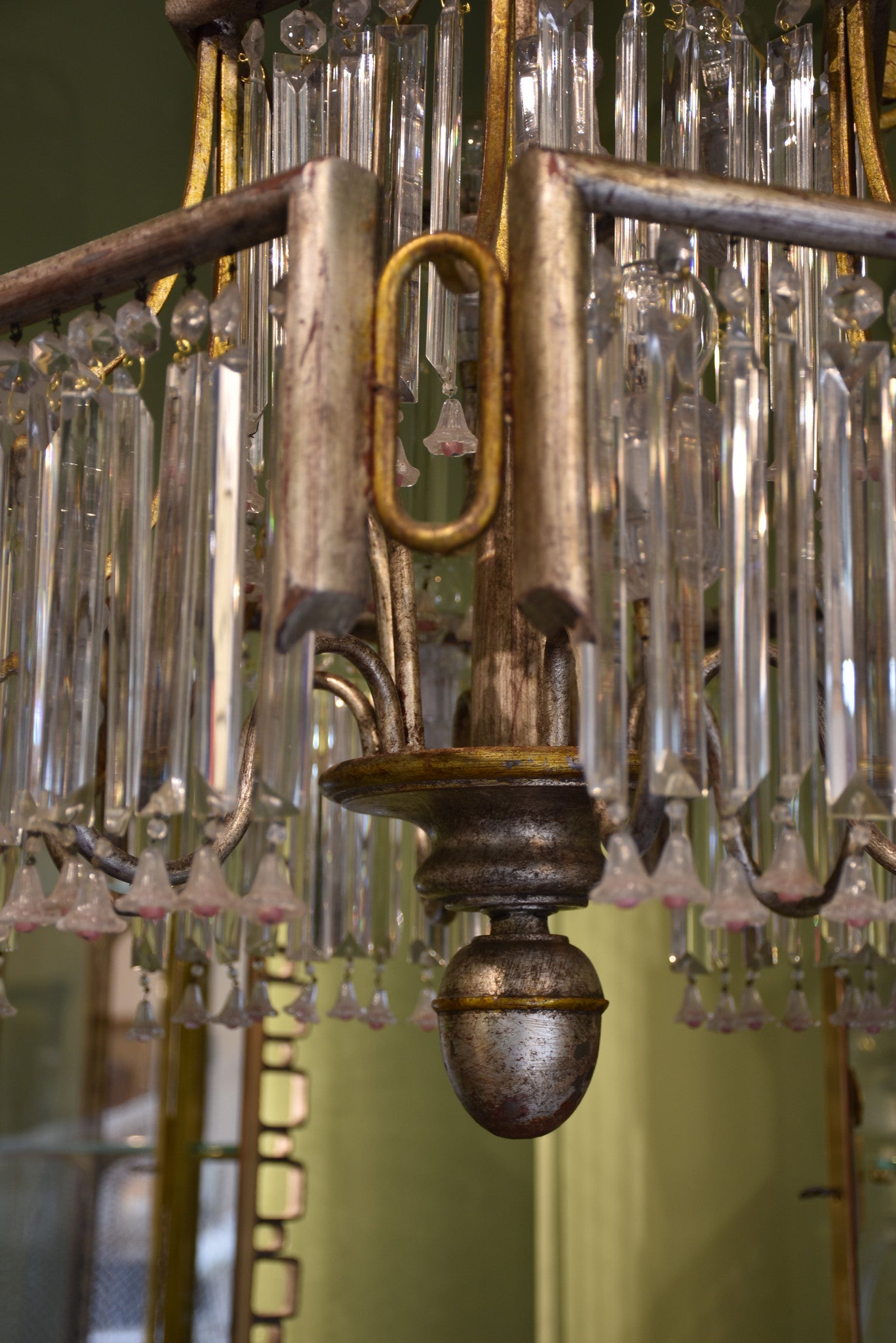 1950's chandelier with pink glass bells – two tier