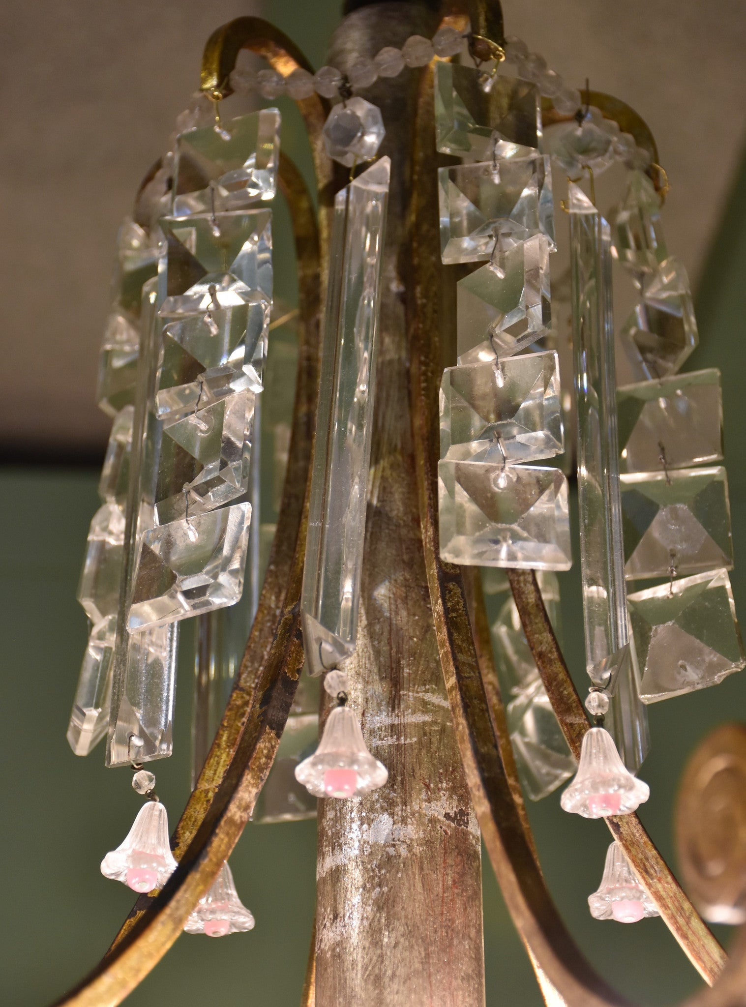 1950's chandelier with pink glass bells – two tier