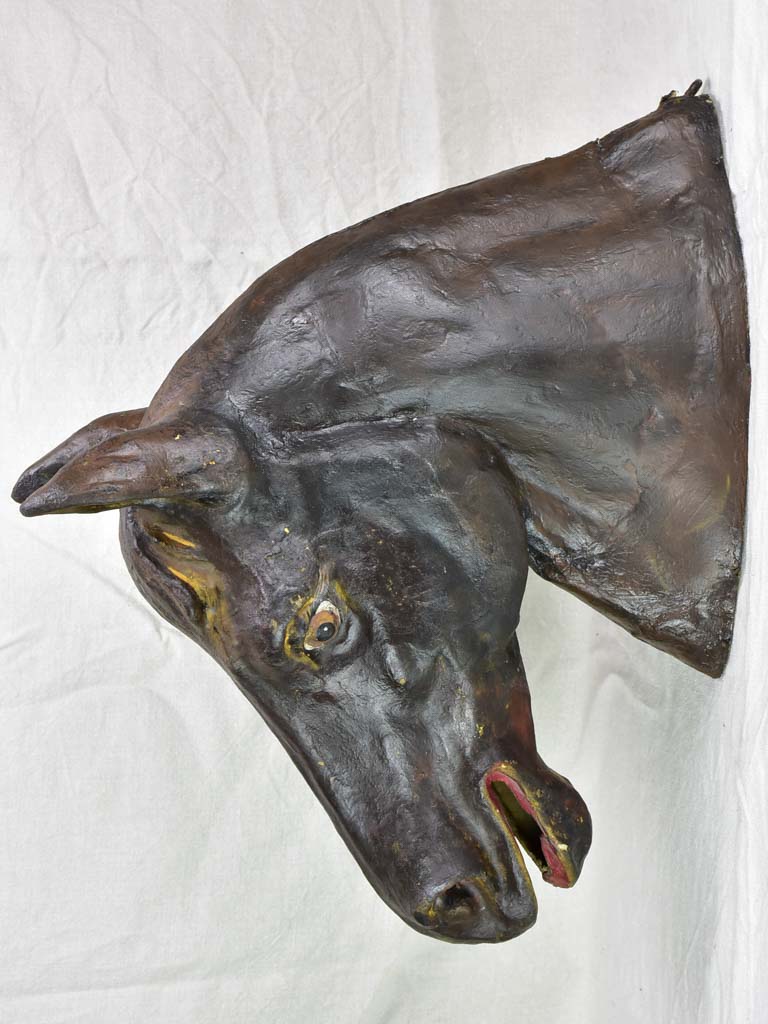 Life-size antique French paper mache horse head