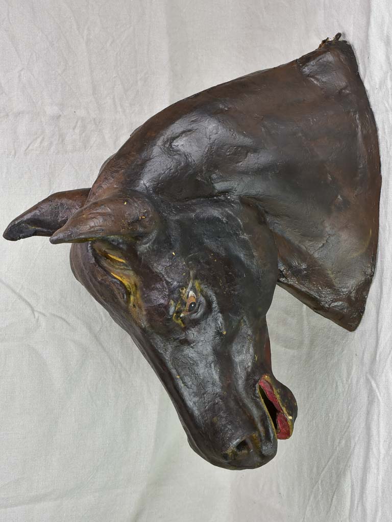 Life-size antique French paper mache horse head