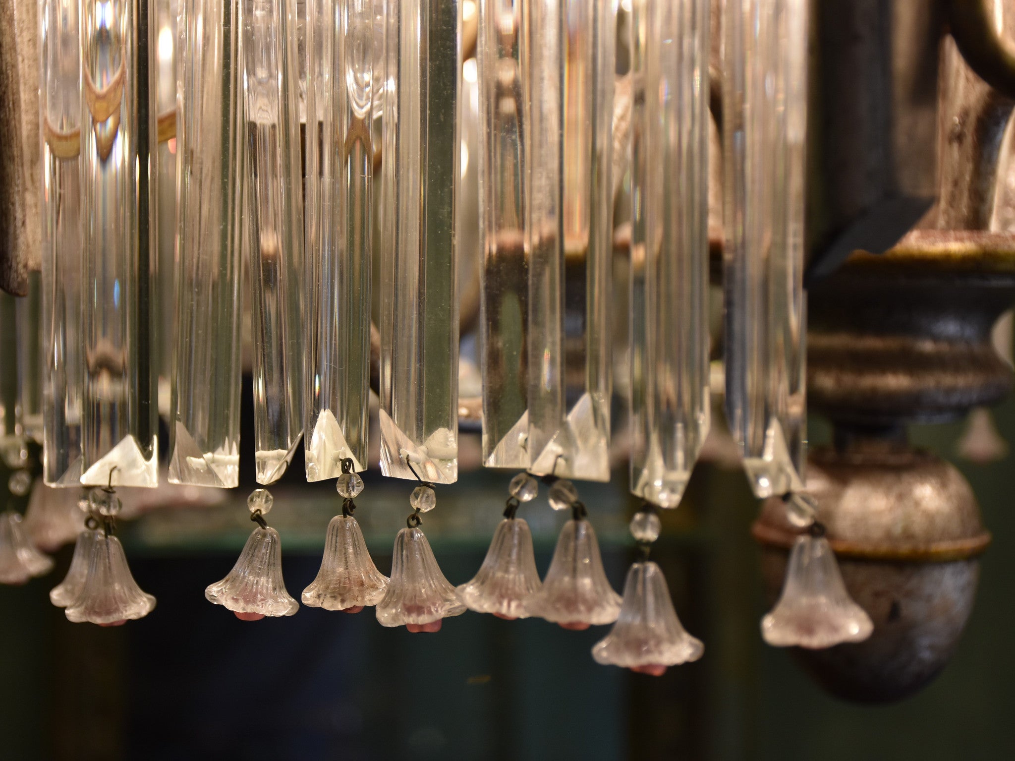 1950's chandelier with pink glass bells – two tier