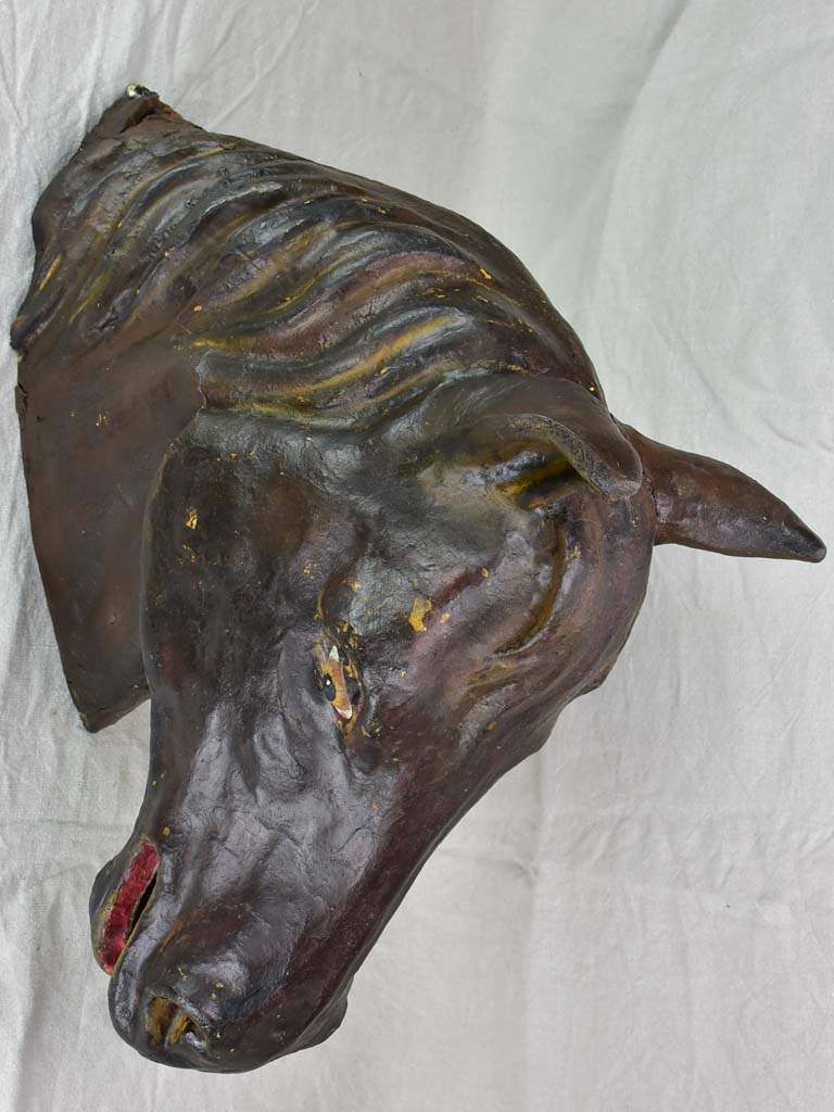 Life-size antique French paper mache horse head