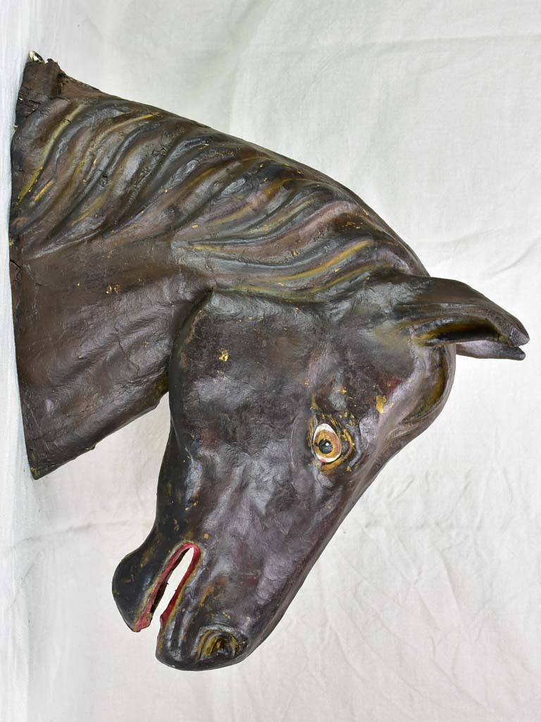 Life-size antique French paper mache horse head