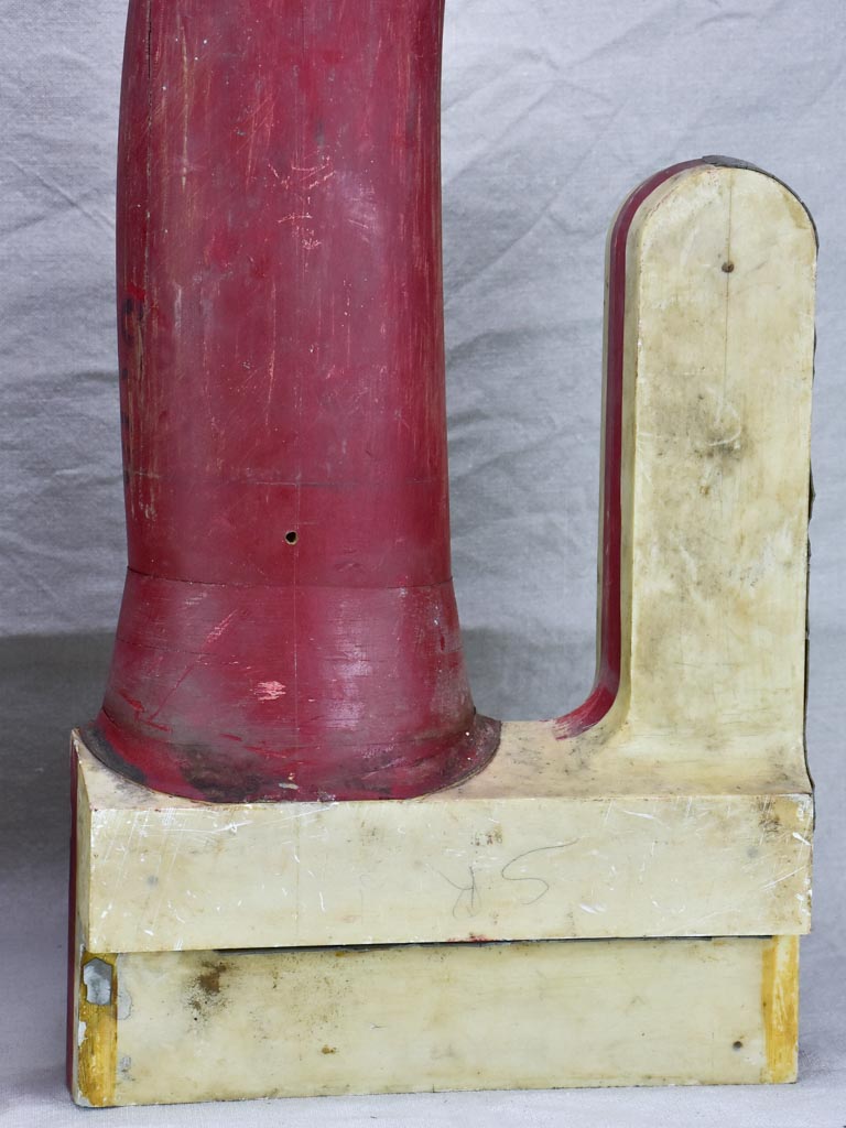 Large antique French wooden boot molds - red