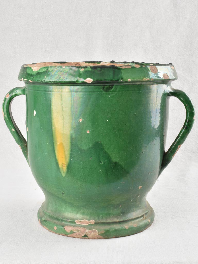 Antique Castelnaudary citrus planter with green & yellow glaze 13¾"