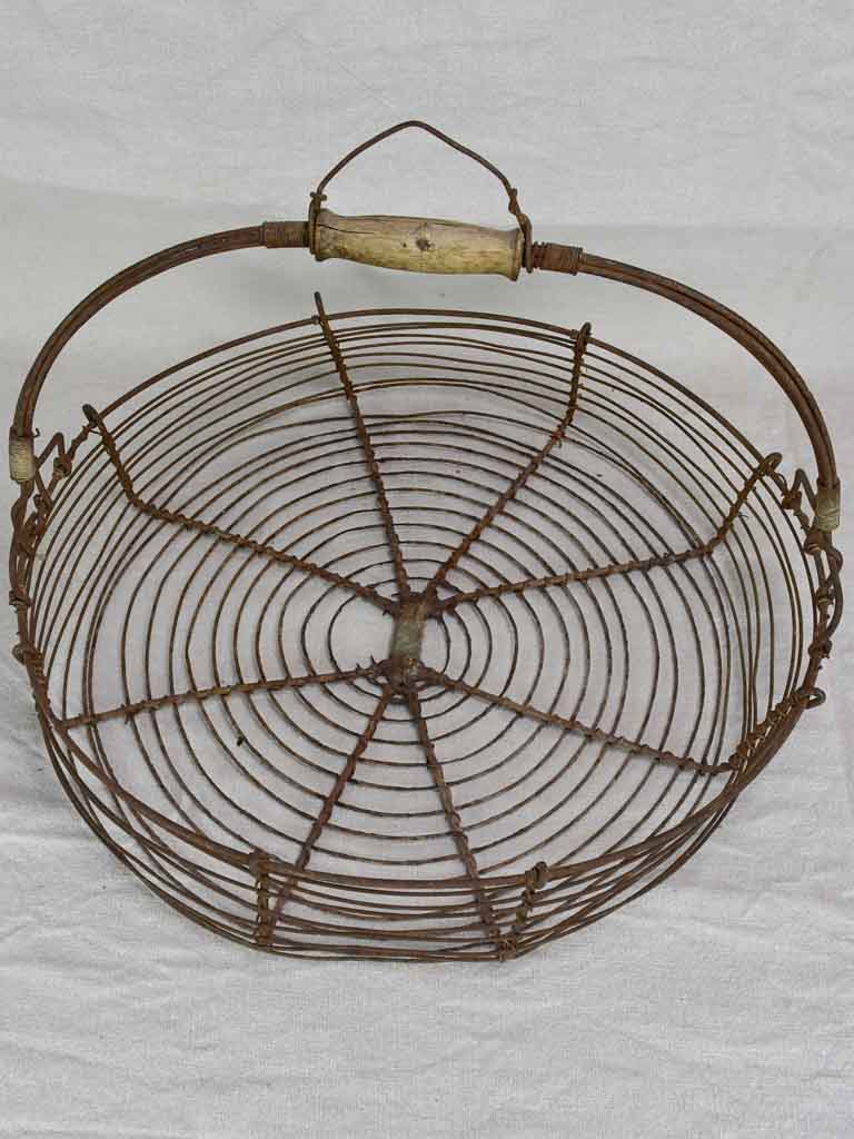 Large antique French wire harvest basket 19¼"