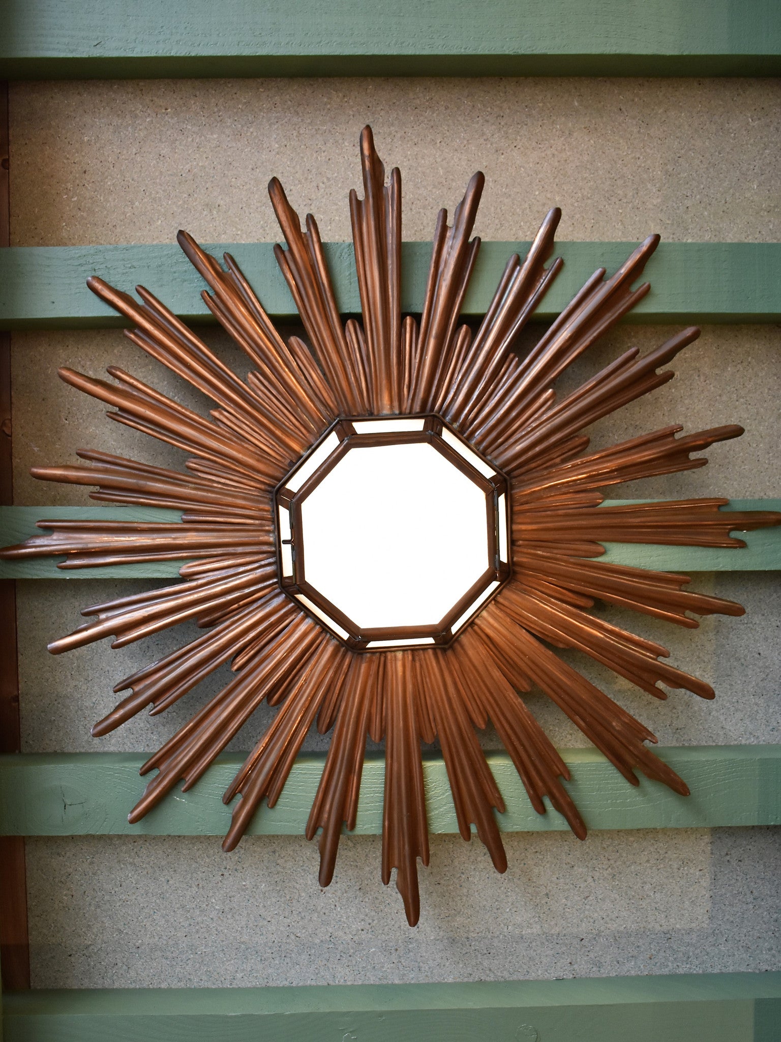 Mid-century sunburst ceiling light - opaline and brass