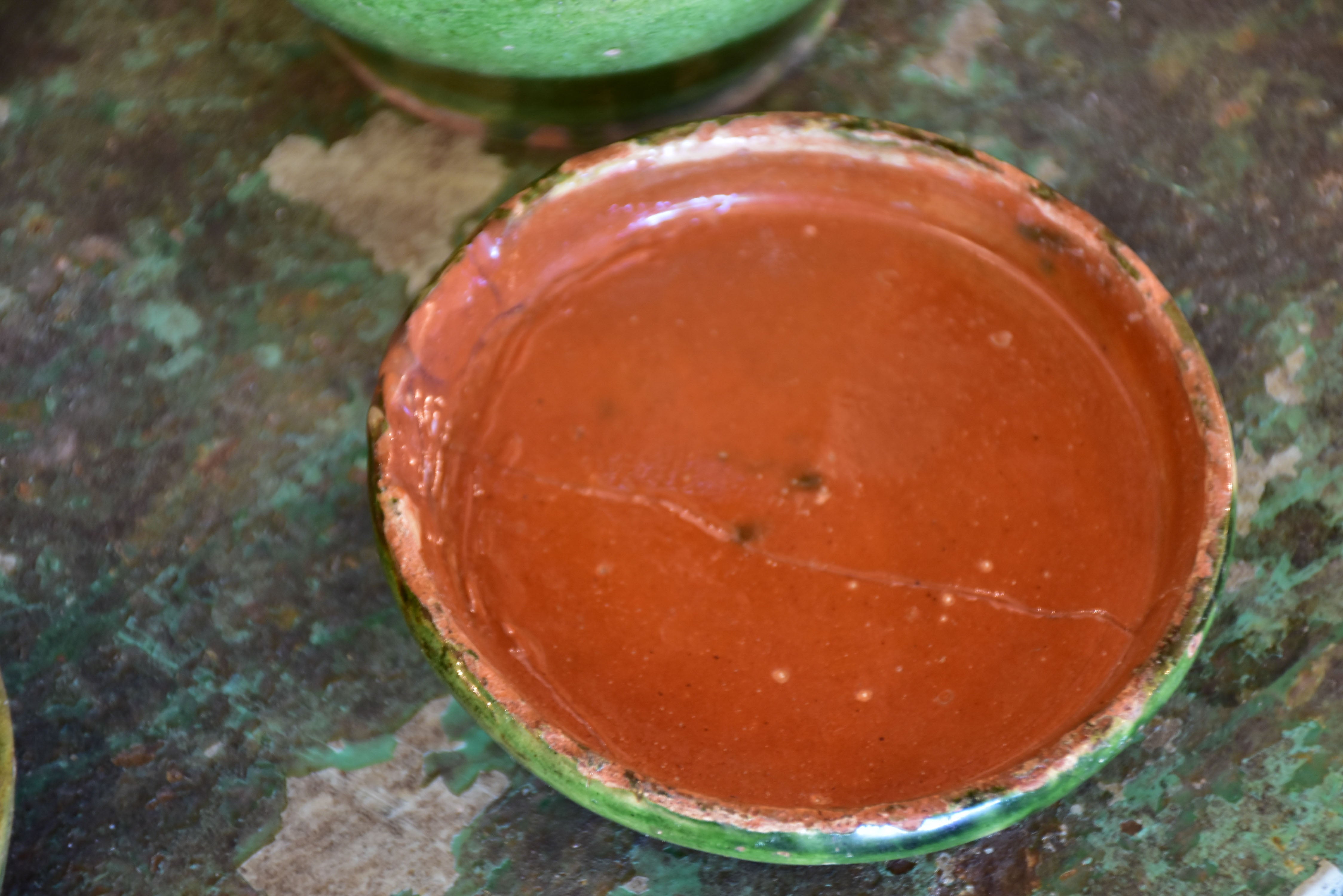 Pair of green glazed French preserving jars with lids