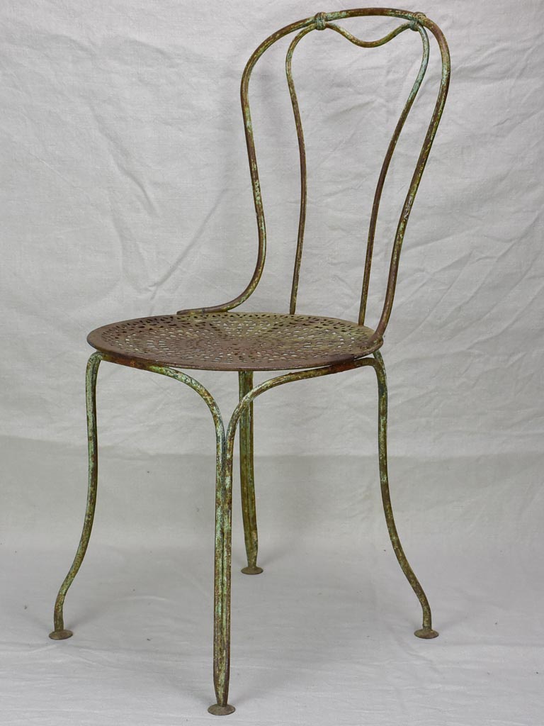 RESERVED Antique French garden chair with perforated seat and timeworn patina