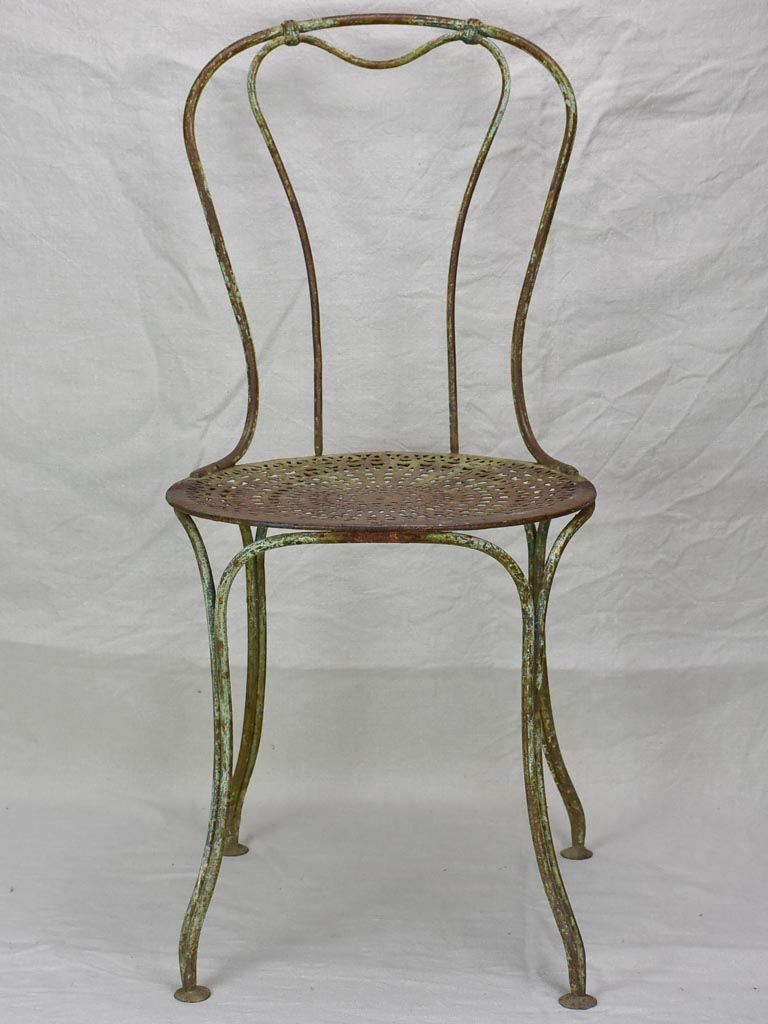 RESERVED Antique French garden chair with perforated seat and timeworn patina