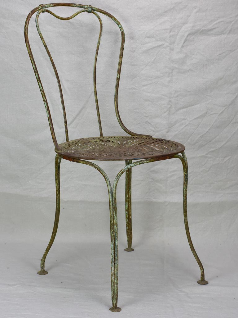 RESERVED Antique French garden chair with perforated seat and timeworn patina