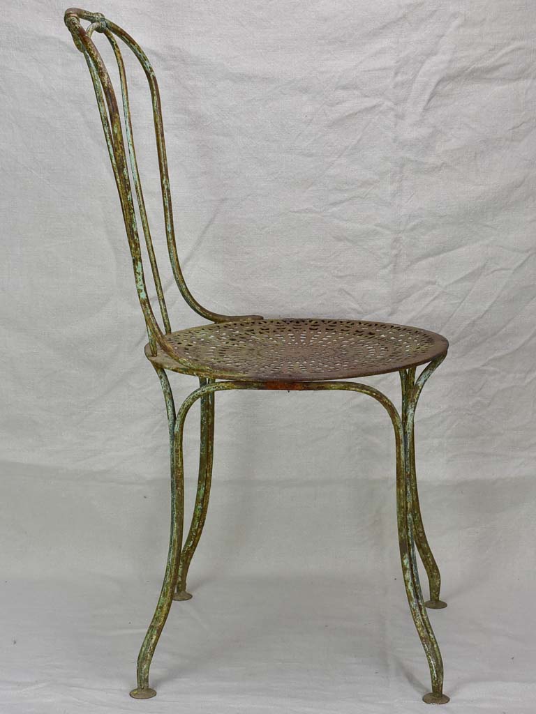 RESERVED Antique French garden chair with perforated seat and timeworn patina