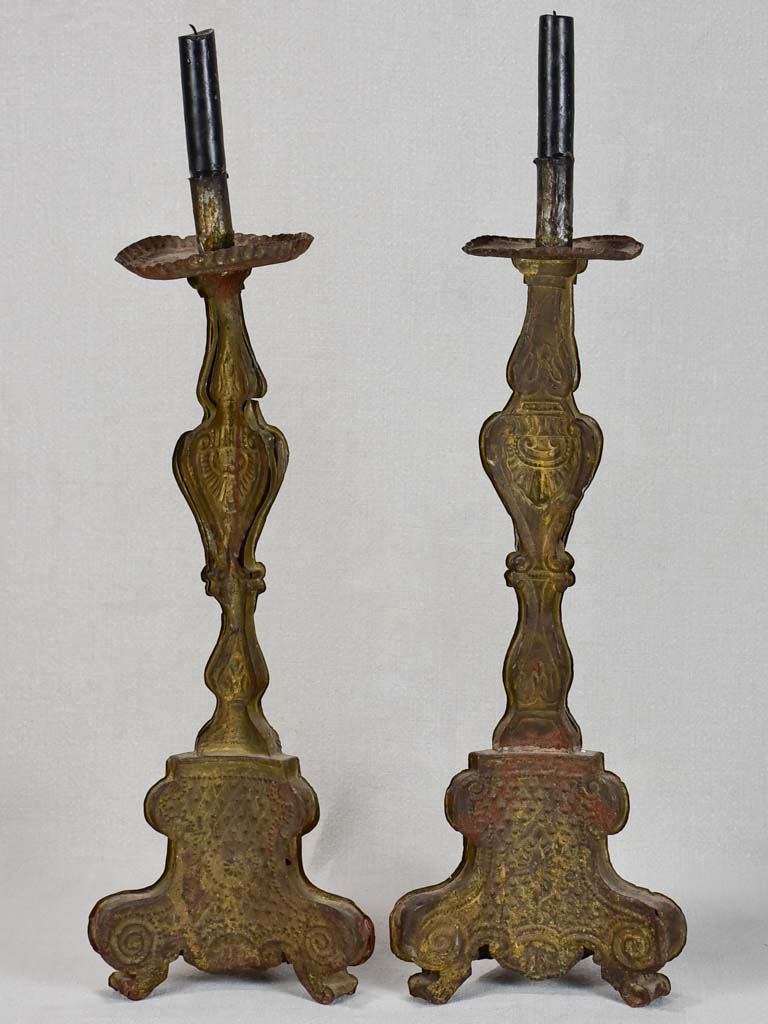 Fatigued Italian Antique Church Candlesticks