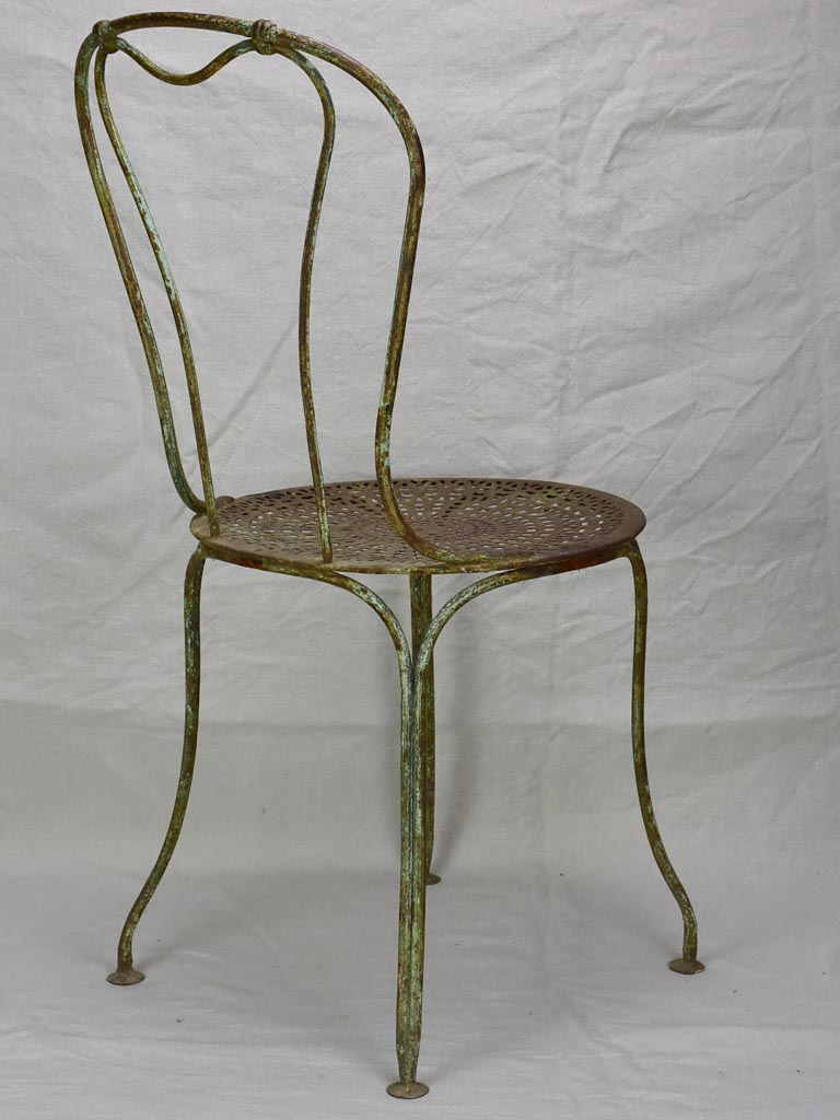 RESERVED Antique French garden chair with perforated seat and timeworn patina