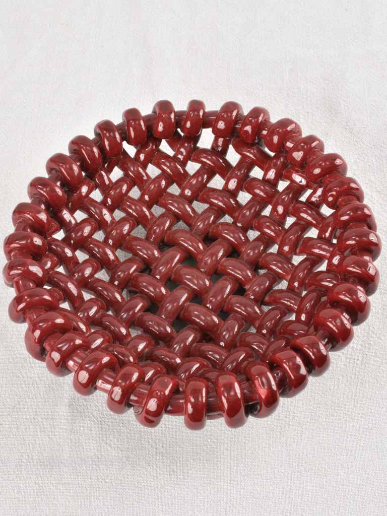 Stunning 1960s woven bowl Jerome Massier burgundy glaze - small