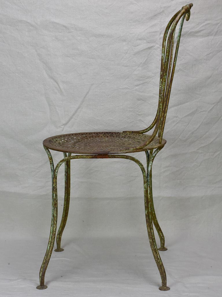 RESERVED Antique French garden chair with perforated seat and timeworn patina