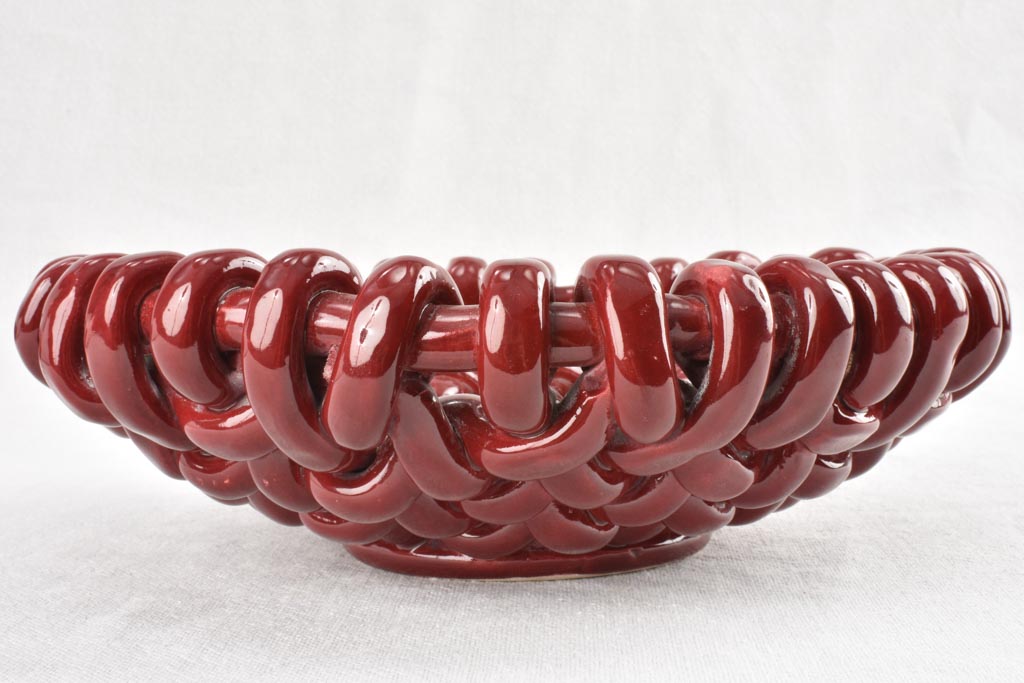 Stunning 1960s woven bowl Jerome Massier burgundy glaze - small