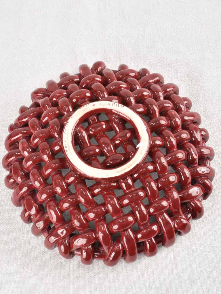 Stunning 1960s woven bowl Jerome Massier burgundy glaze - small