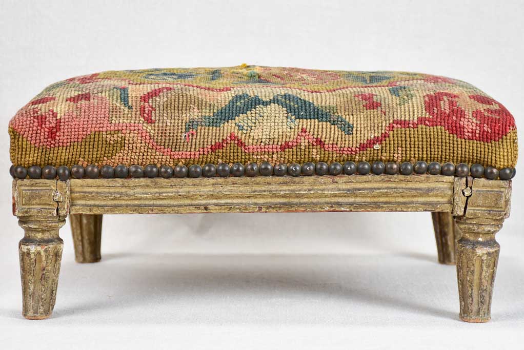 Rustic Louis XVI cross-stitched footrest