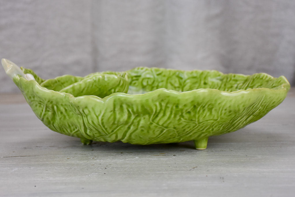 Collection of vintage cabbage leaf plates, platters and soup tureen