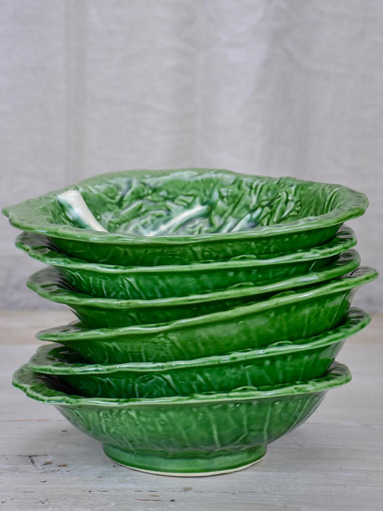 Collection of vintage cabbage leaf plates, platters and soup tureen