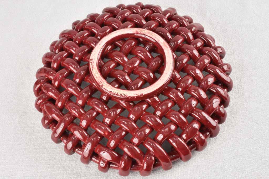 Stunning 1960s woven bowl Jerome Massier burgundy glaze - medium 12½"