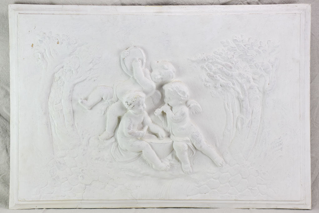 Large boiserie element / wall sculpture with cherubs 38½" x  26½"