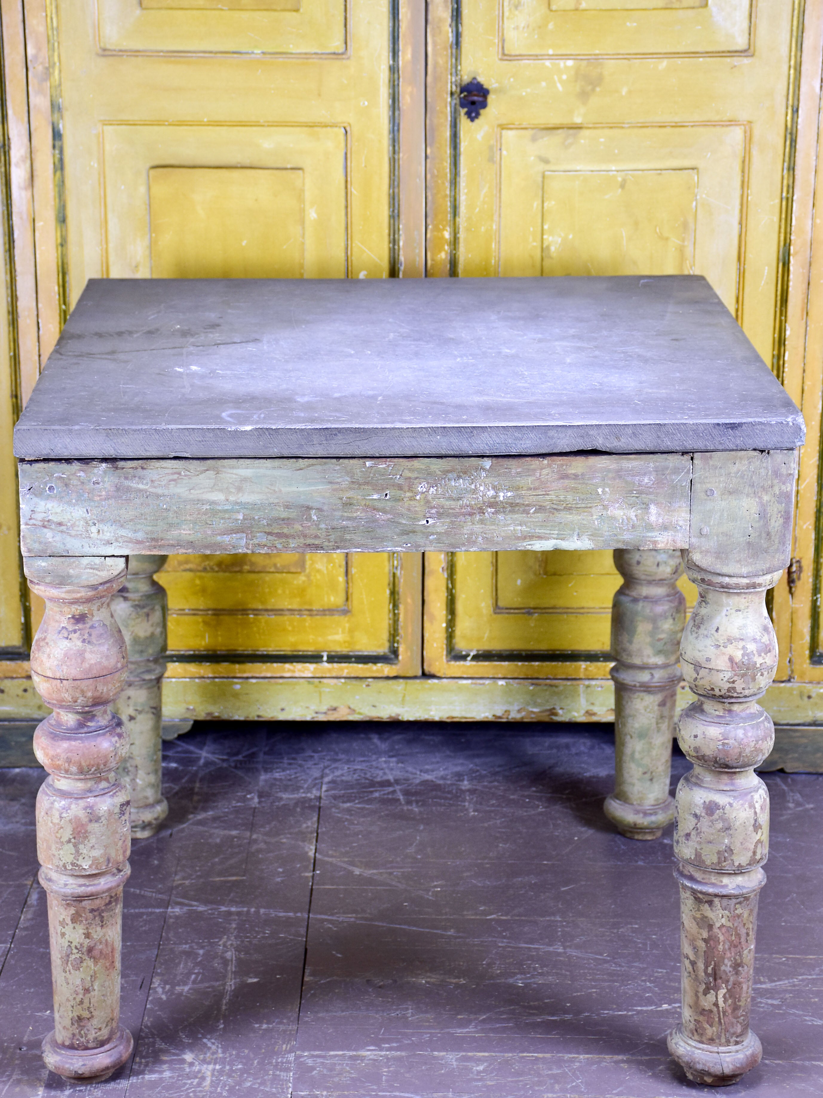 19th century square sculptor's table with slate top