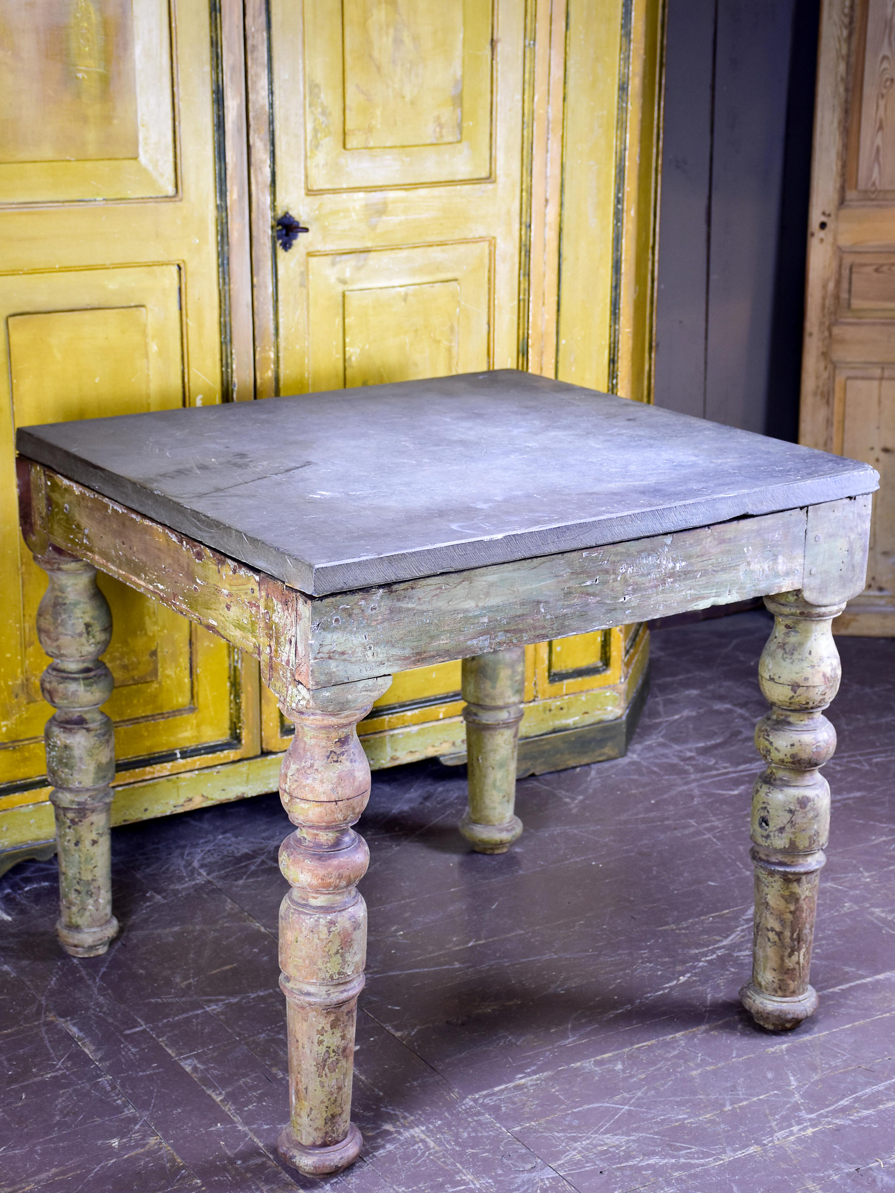 19th century square sculptor's table with slate top