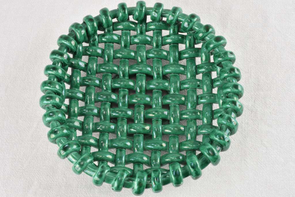 1960s Woven Green-Glazed Fruit Bowl