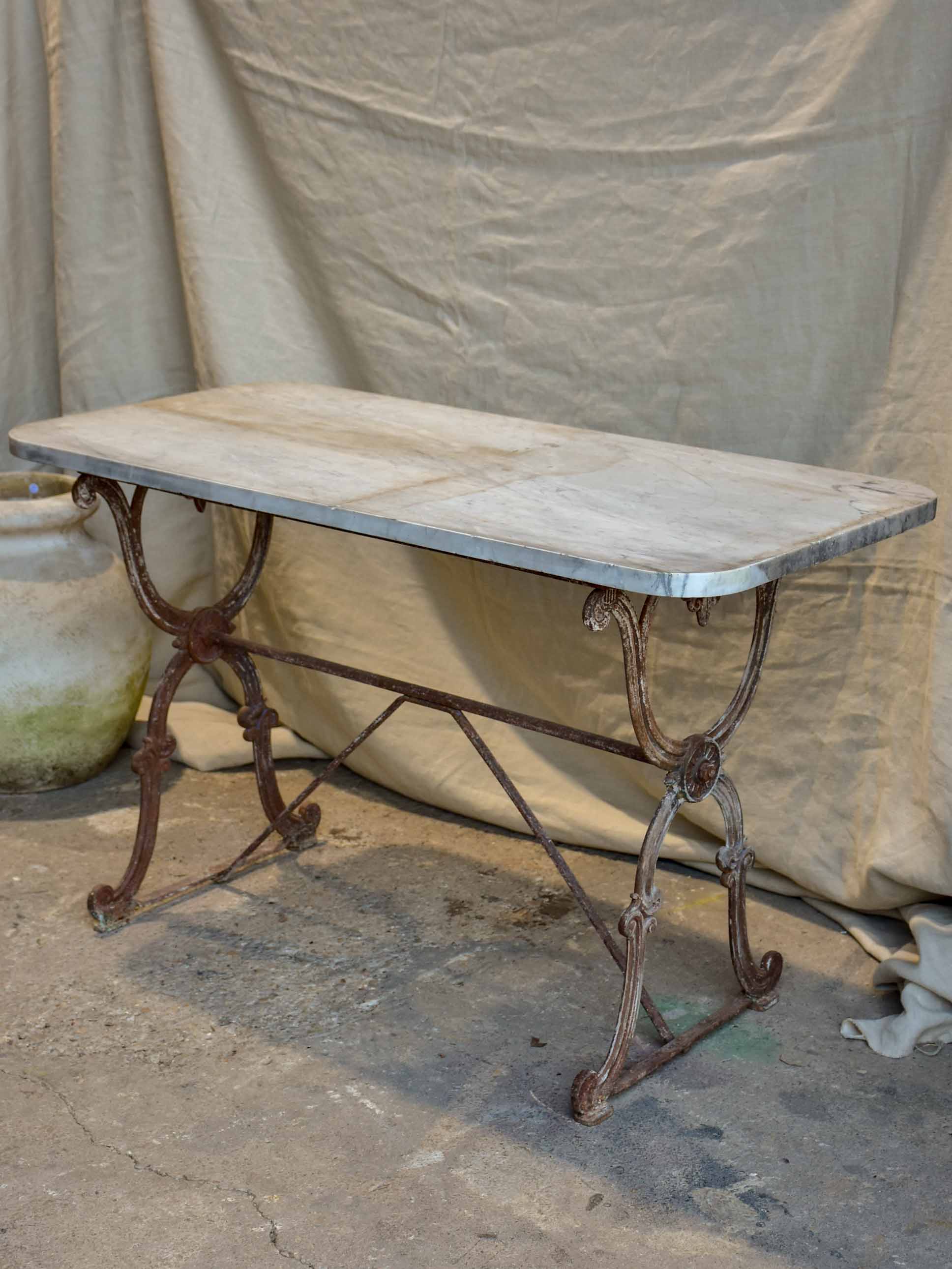 Antique French rectangular garden table with marble top