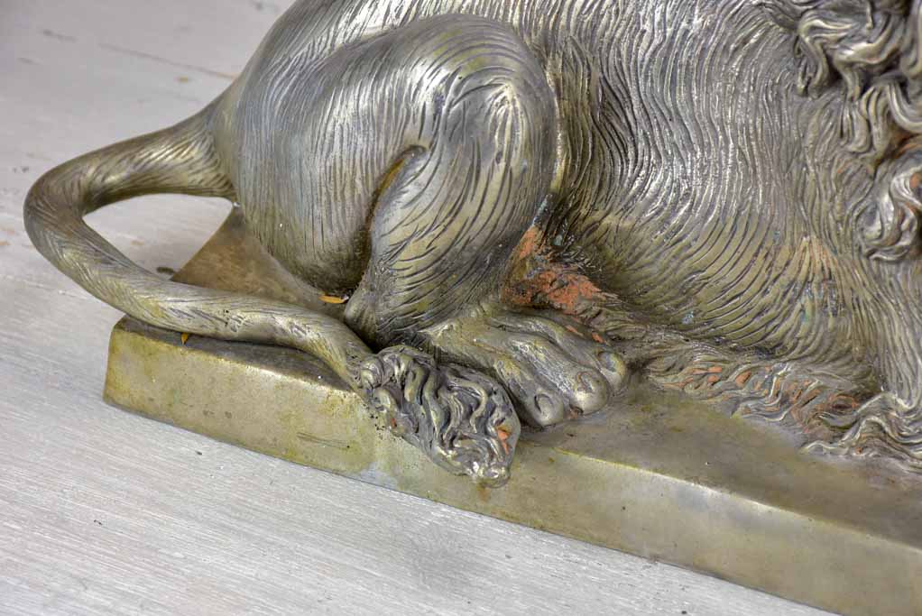 Pair of antique French lion sculptures in bronze