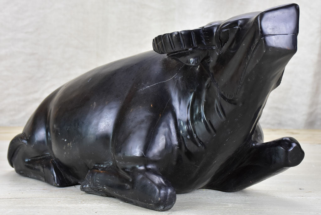 Black marble sculpture of a buffalo