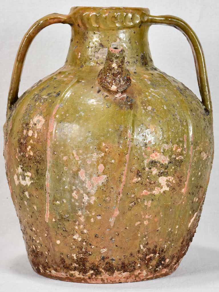 19th-century walnut oil pitcher from the Ardeche - olive green 15¾"