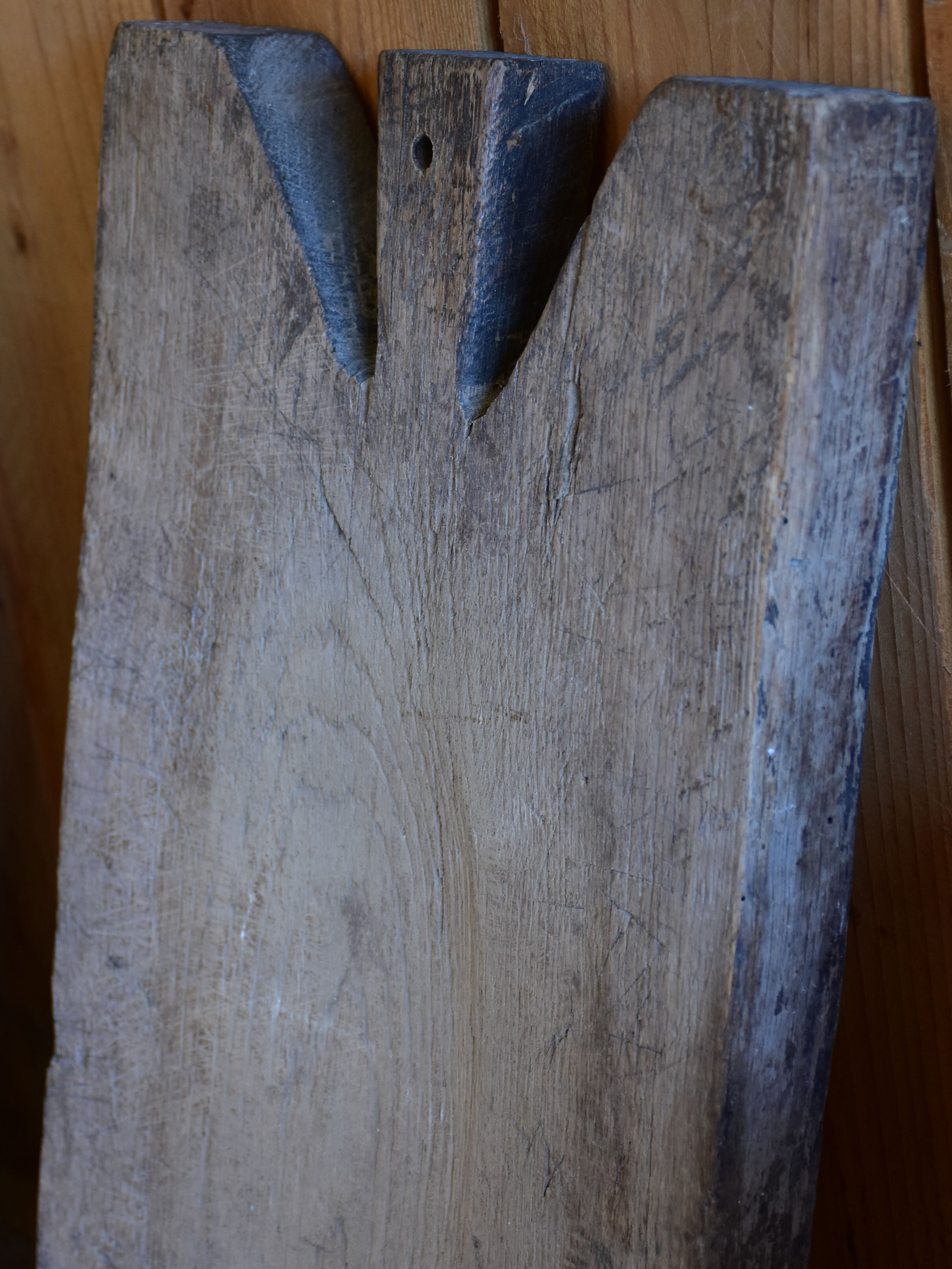 Antique French cutting board with weathered grey timber