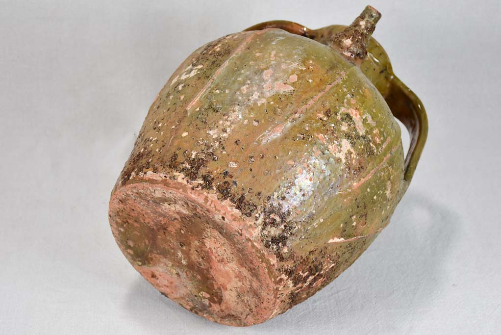 19th-century walnut oil pitcher from the Ardeche - olive green 15¾"