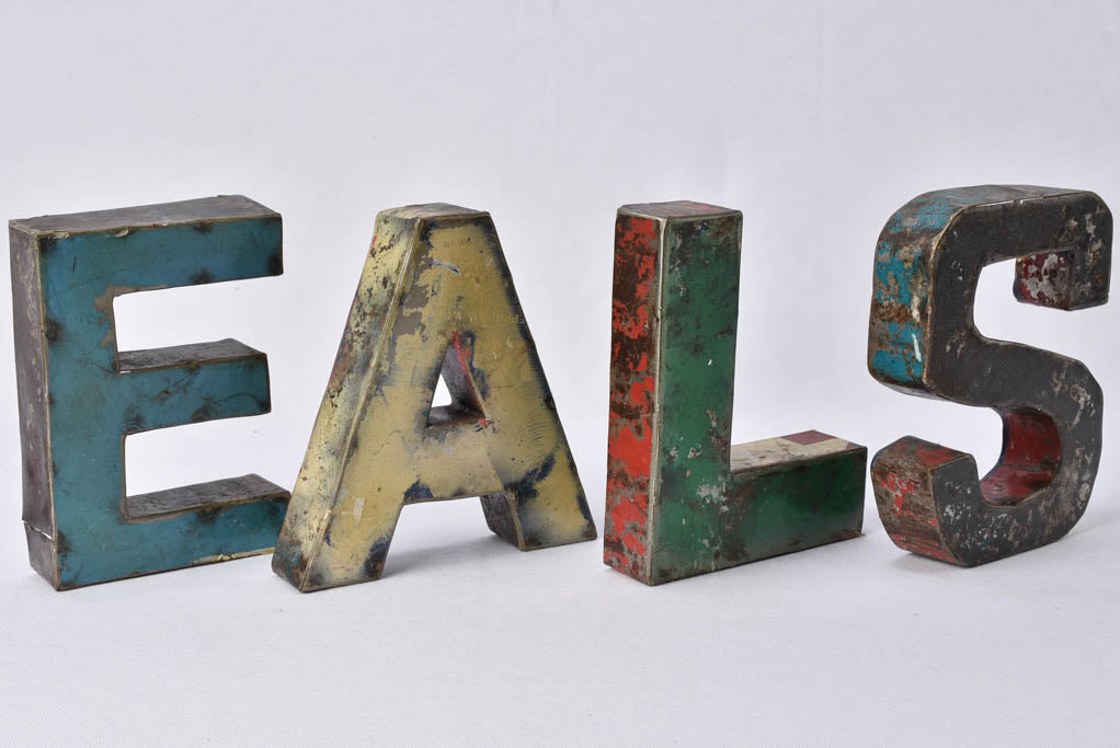 Rugged, vintage-style, metal alphabet decor