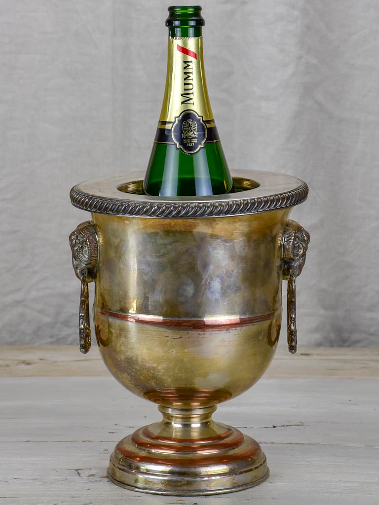 Vintage English ice bucket with ram's head handles