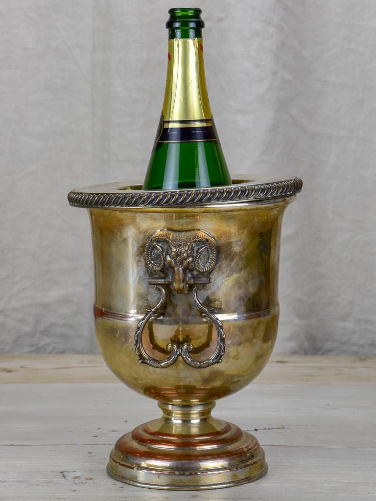 Vintage English ice bucket with ram's head handles