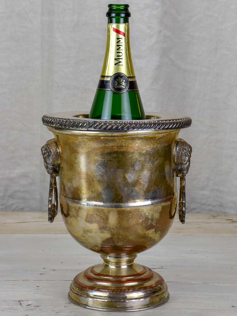 Vintage English ice bucket with ram's head handles