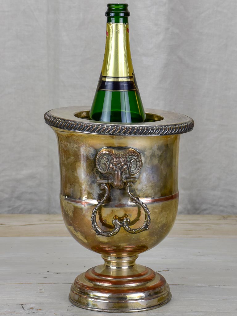 Vintage English ice bucket with ram's head handles