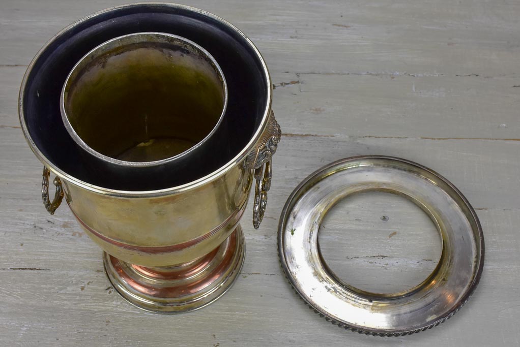 Vintage English ice bucket with ram's head handles