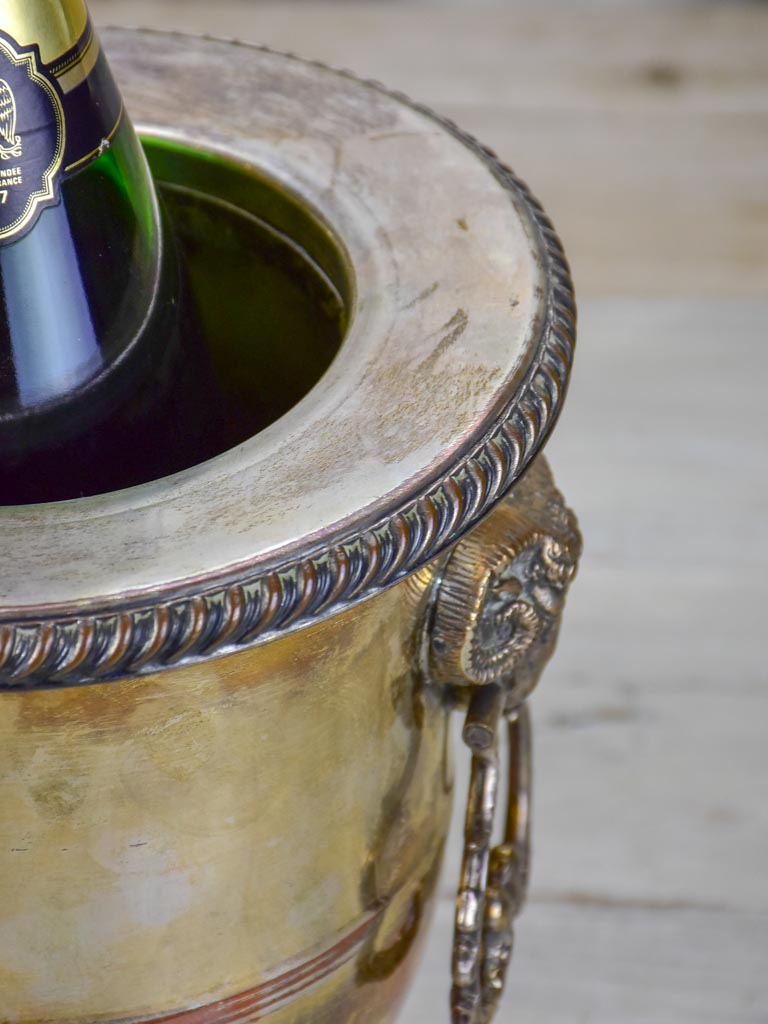 Vintage English ice bucket with ram's head handles