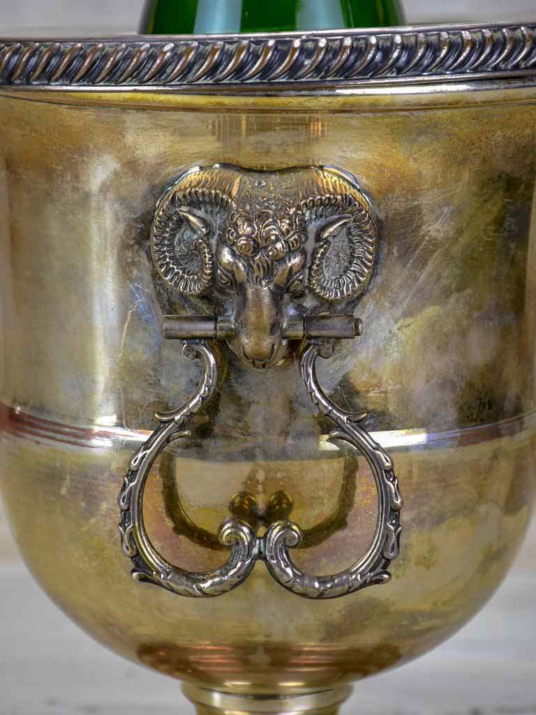 Vintage English ice bucket with ram's head handles