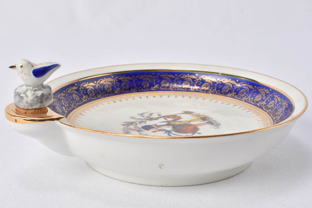 Vintage blue and gold leaf dish