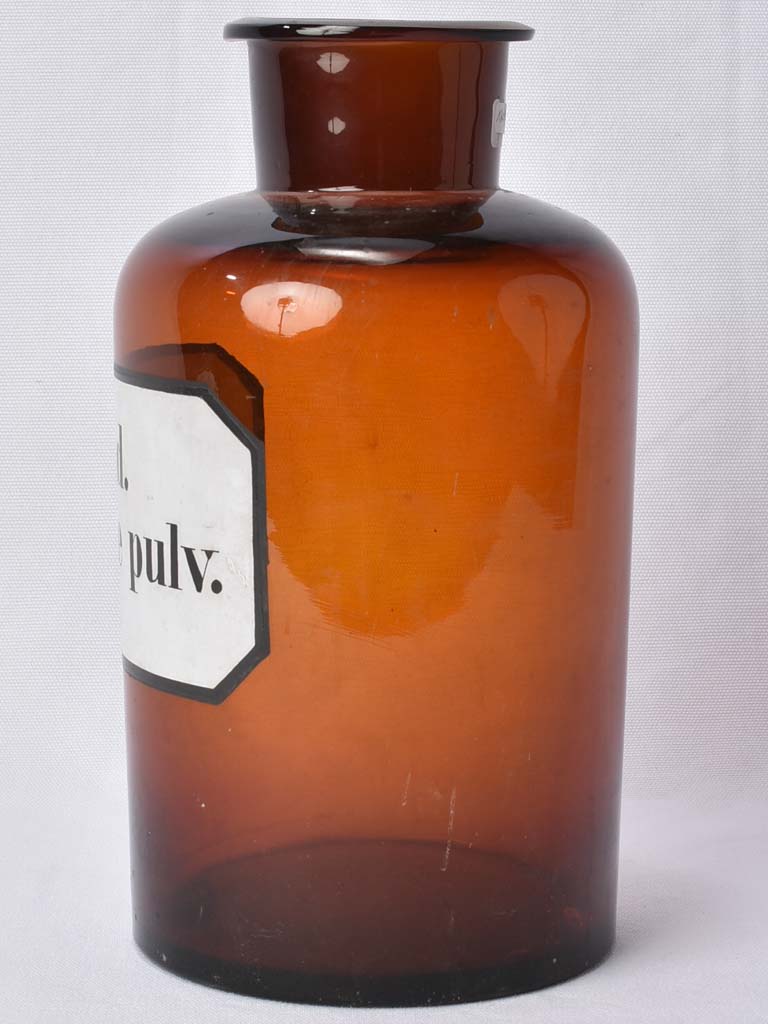 Large antique apothecary jar - amber glass 13"