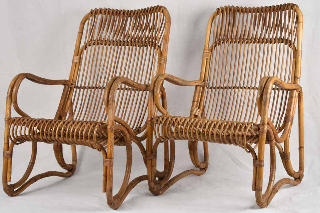 Pair of large rattan armchairs - Italian 1950s