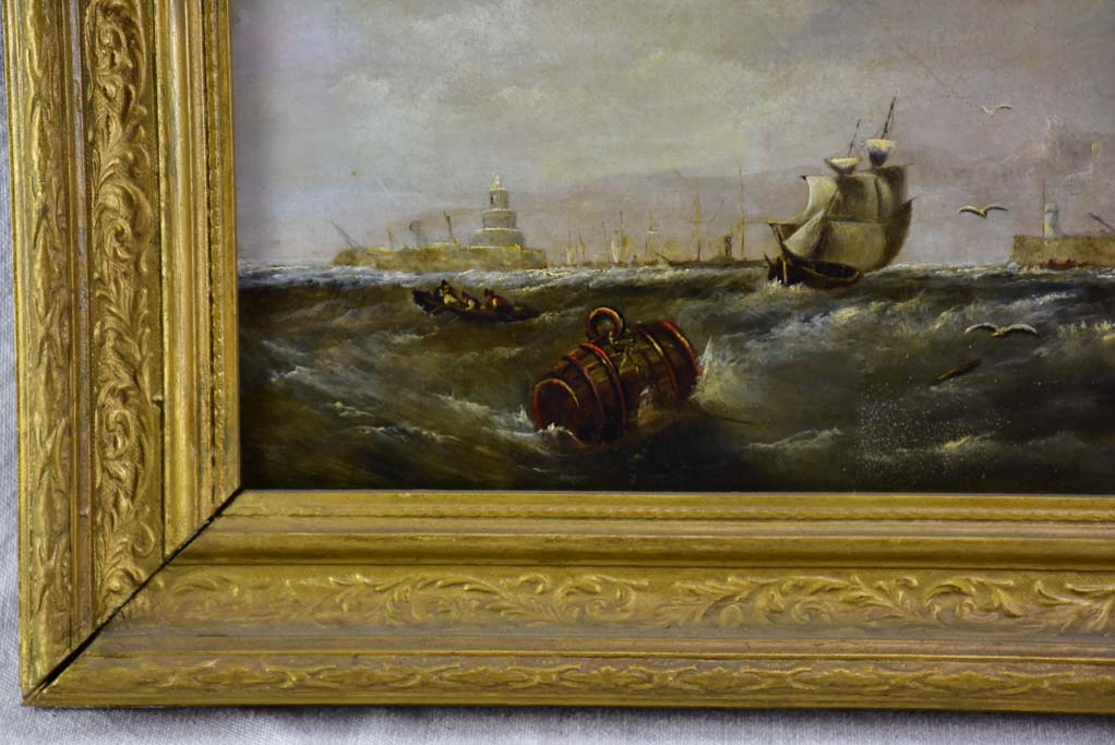 Victorian oil on canvas - marine scene signed E. Hayes 1854 19" x 15"