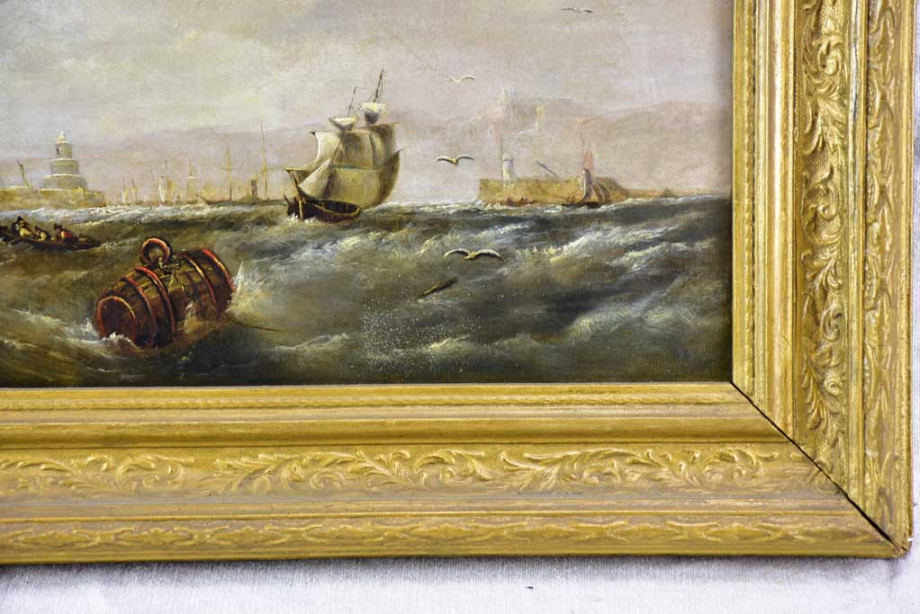 Victorian oil on canvas - marine scene signed E. Hayes 1854 19" x 15"